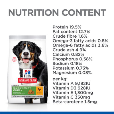 Hill’s Science Plan Senior Vitality Large Breed Mature Adult 6+ Dog Food With Chicken & Rice 2.5kg