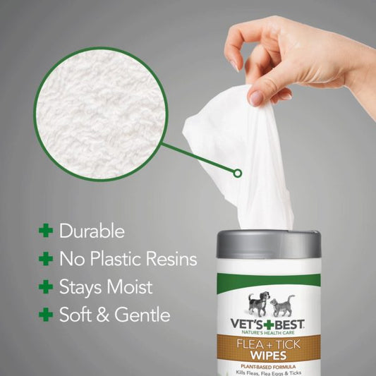 Vet’s Best Flea + Tick Dog & Cat Wipes, 50 count