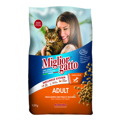 Miglior Adult Kibbles Chicken with Turkey Dry Cat Food - 1.5 Kg