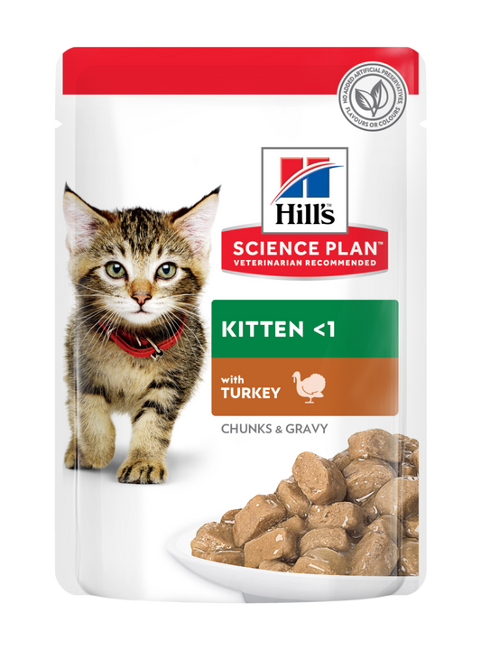 Hill’s Science Plan Tender Chunks In Gravy Kitten Turkey Pouches (12x85g)