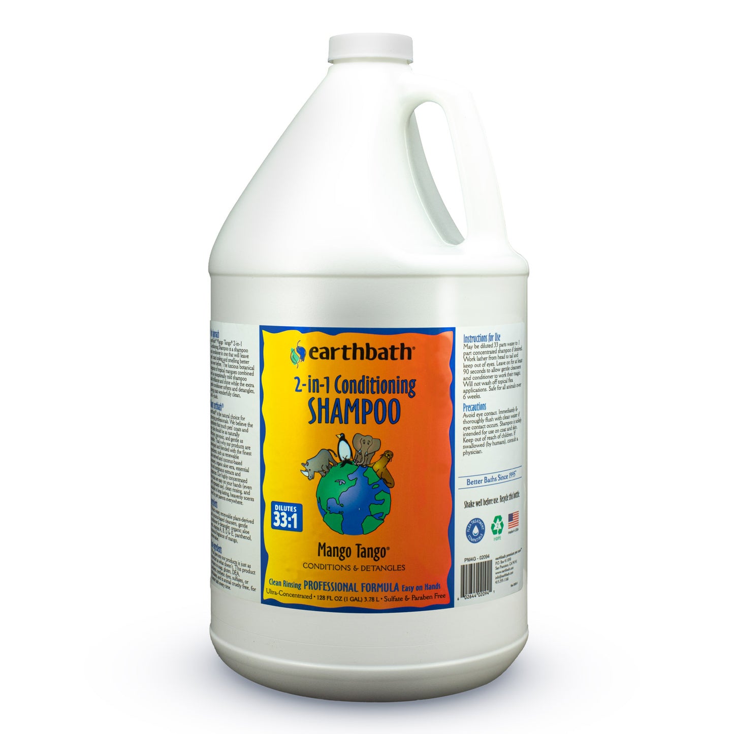 earthbath® 2-in-1 Conditioning Shampoo, Mango Tango®, Conditions & Detangles, Made in USA, 128 oz (1 Gallon)