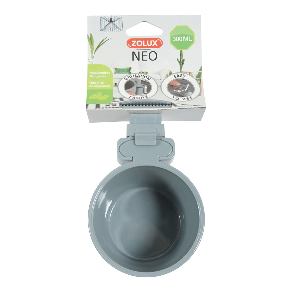 NEO Rodent Cage Plastic Feeder - Grey 300ml