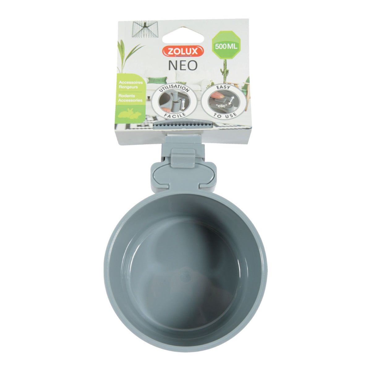 NEO Rodent Cage Plastic Feeder - Grey 500ml