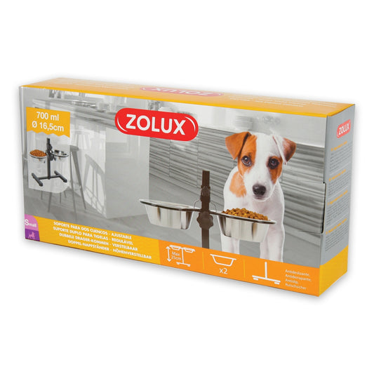 Adjustable Stand with Stainless Steel Dog Bowls 0.7L, Zolux
