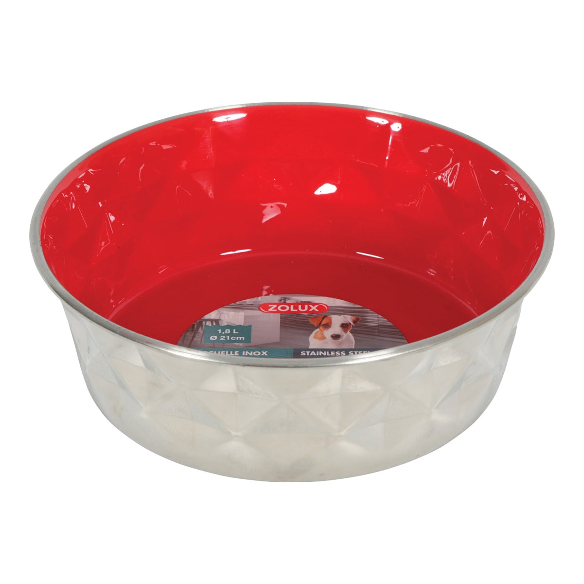 Diamonds Stainless Non-Slip Dog Bowls - Red 1.8L