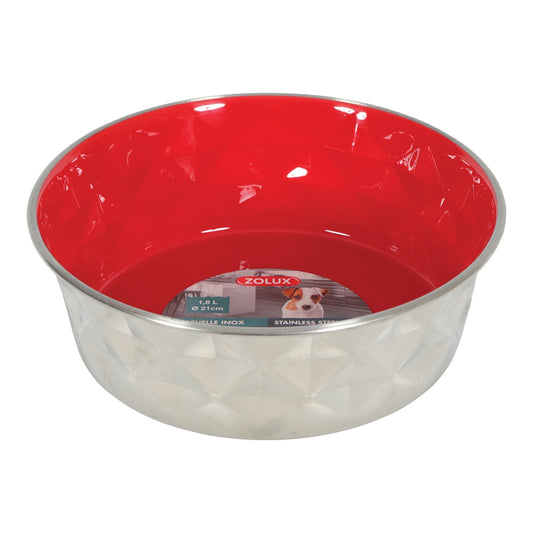 Diamonds Stainless Non-Slip Dog Bowls - Red 1.8L