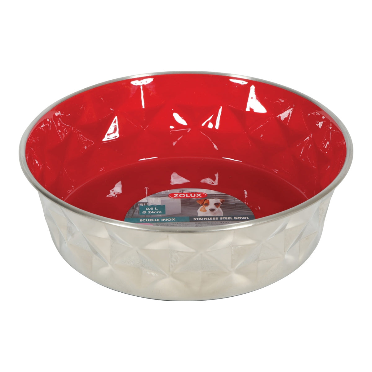 Diamonds Stainless Non-Slip Dog Bowls - Red 2.6L