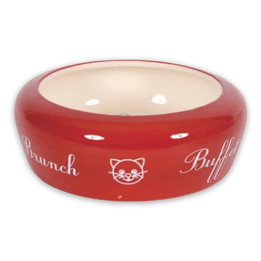 No Waste Ceramic Cat Bowl Buffet - Red 300ml