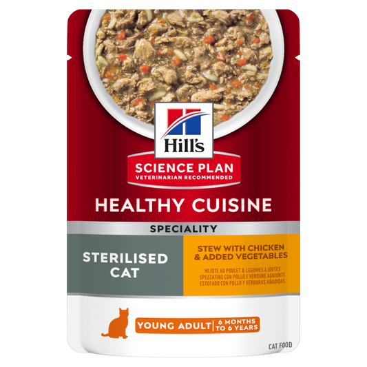 Hill’s SCIENCE PLAN HEALTHY CUISINE STERILISED CAT Adult Stew With Chicken & Added Vegetables Pouch(12x80g)