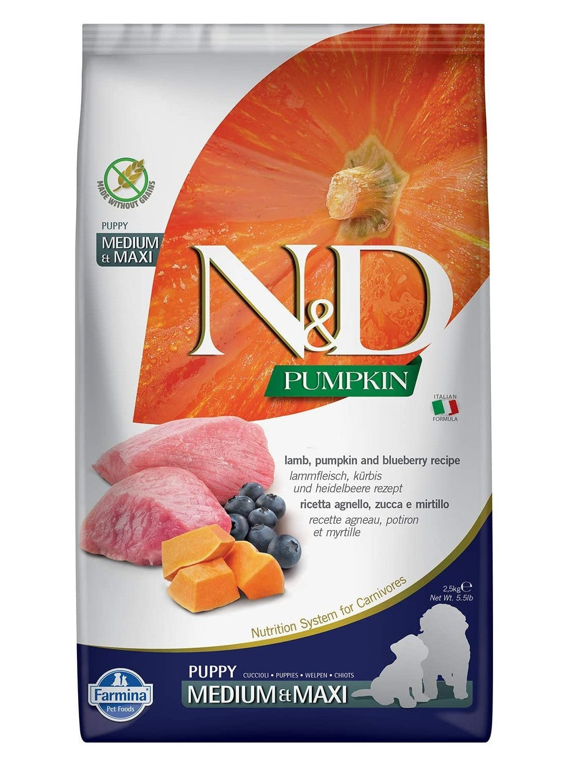 Farmina N&D Pumpkin Lamb & Blueberry Puppy Med & Maxi Dry Dog Food, 2.5 Kg