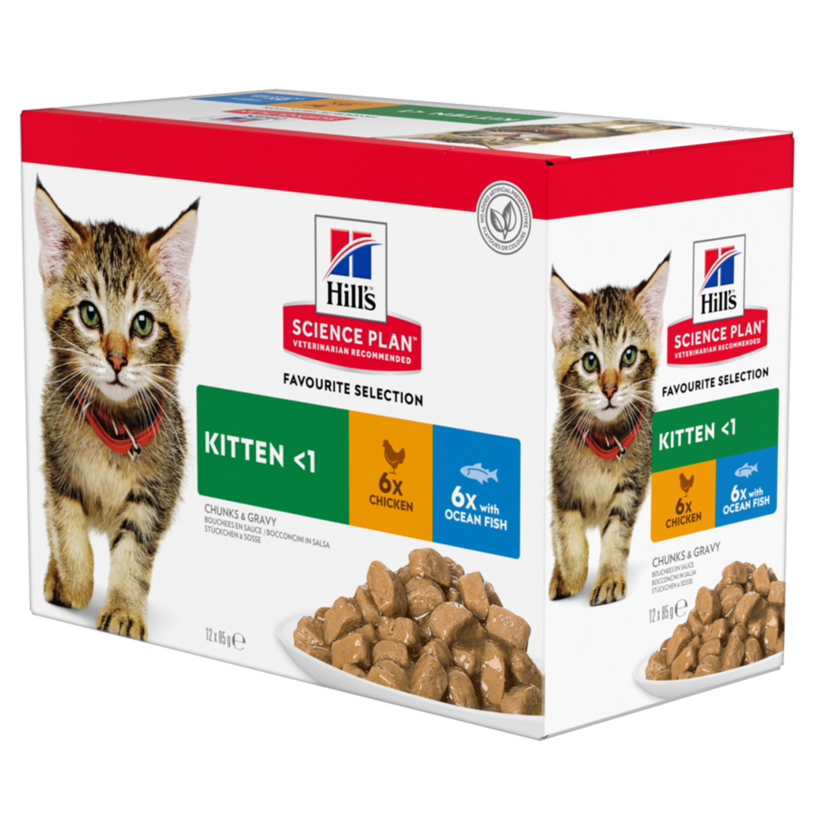 Hill’s Science Plan Kitten Wet Food Multipack With Chicken, Ocean Fish Pouch (12x85g)