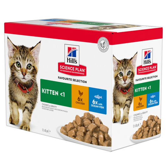 Hill’s Science Plan Kitten Wet Food Multipack With Chicken, Ocean Fish Pouch (12x85g)