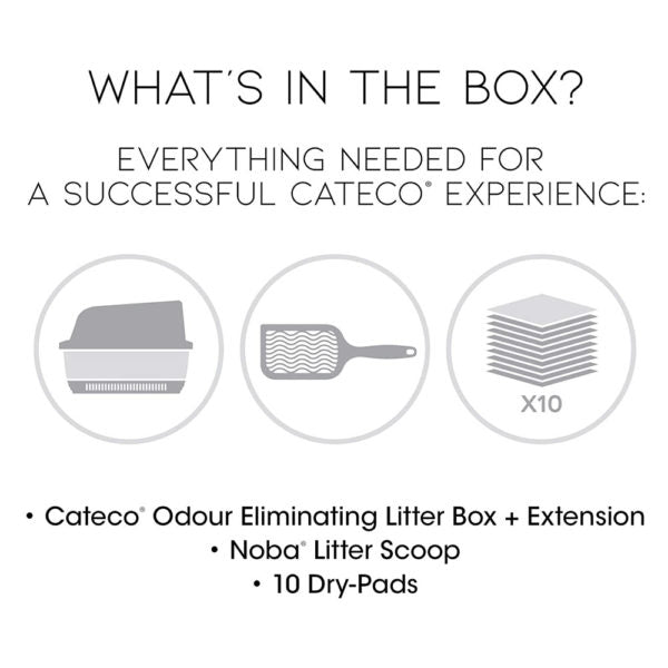 Cateco Cat Litter Box Complete Starter Kit with Height Extension, 10 Dry-Pads and Scoop