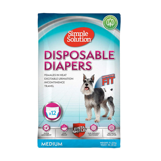 Simple Solution Disposable Female Dog Diapers, Medium Pack of 12