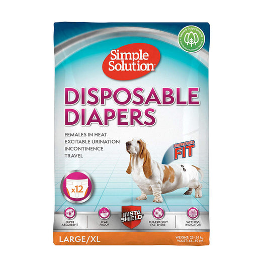 Simple Solution Disposable Female Dog Diapers, Large Pack of 12