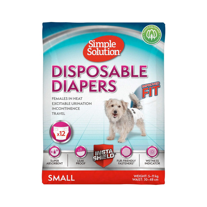 Simple Solution Disposable Female Dog Diapers, Small, Pack of 12