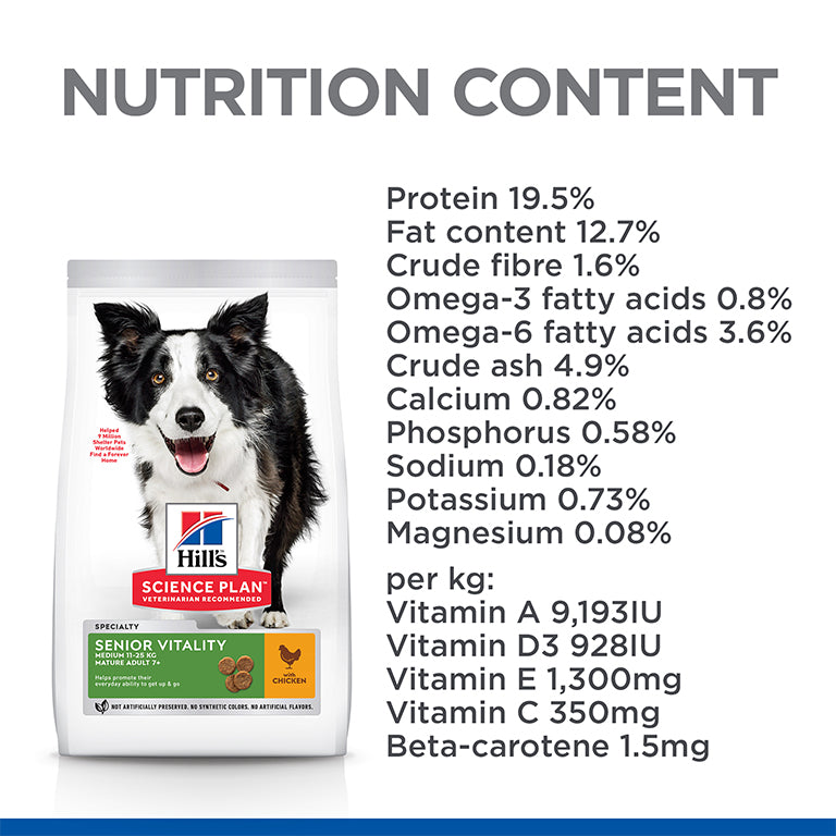 Hill’s Science Plan Senior Vitality Medium Mature Adult 7+ Dog Food With Chicken & Rice (2.5kg)