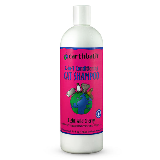 earthbath® 2-in-1 Conditioning Cat Shampoo, Light Wild Cherry, Extra Gentle Conditioning Formula, Made in USA, 16 oz