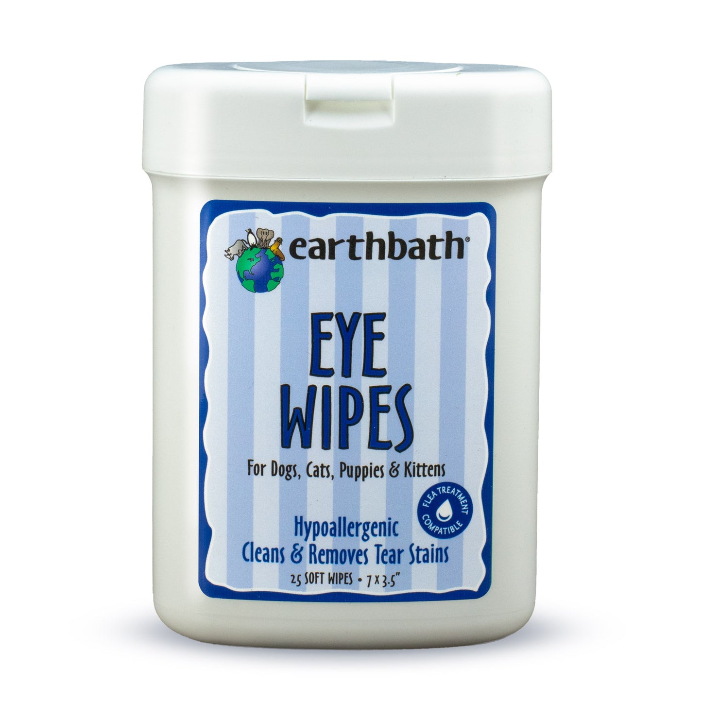 earthbath® Eye Wipes, Hypo-Allergenic Fragrance Free for Dogs, Cats, Puppies & Kittens, 25 ct re-sealable container