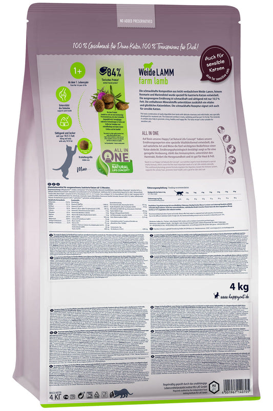 Happy Cat Adult Sterilised Weide Lamm 4 Kg
