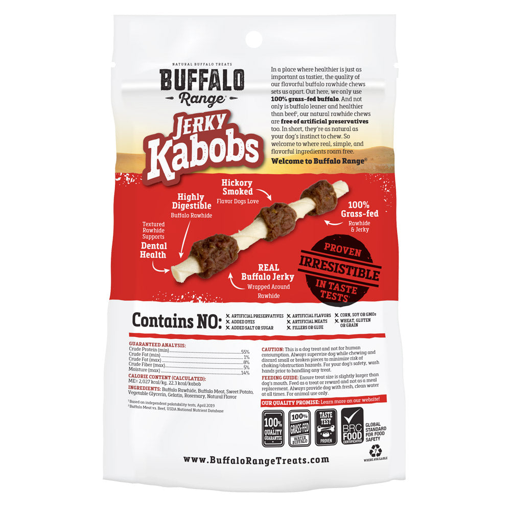 Buffalo Range Natural, Grain Free Jerky Kabob Rawhide Chews for Dogs