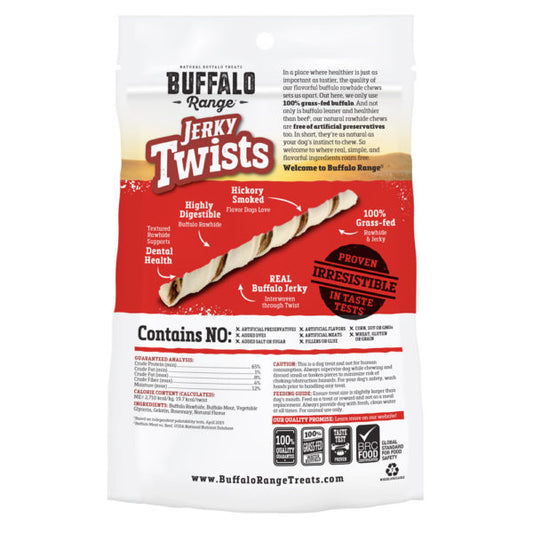 Buffalo Range Natural, Grain Free Jerky Twist Rawhide Chews for Dogs