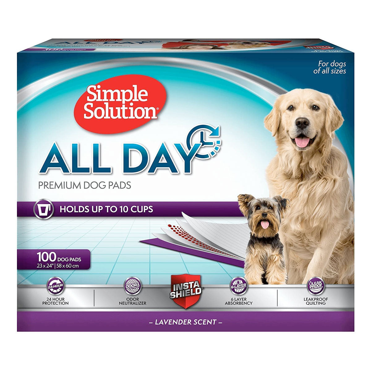 Simple Solution All Day Premium Dog Pads, Lavender Scent, 23″ x 24″ – Pack of 100