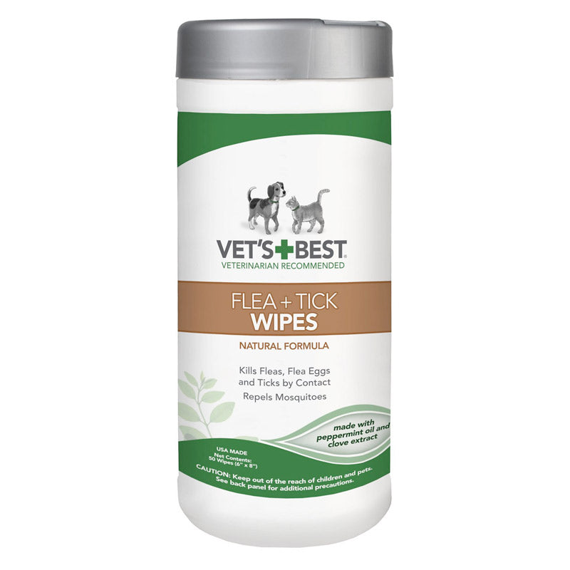 Vet’s Best Flea + Tick Dog & Cat Wipes, 50 count