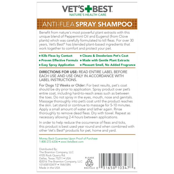 Vet’s Best Natural Anti-Flea Easy Spray Shampoo (16 oz)