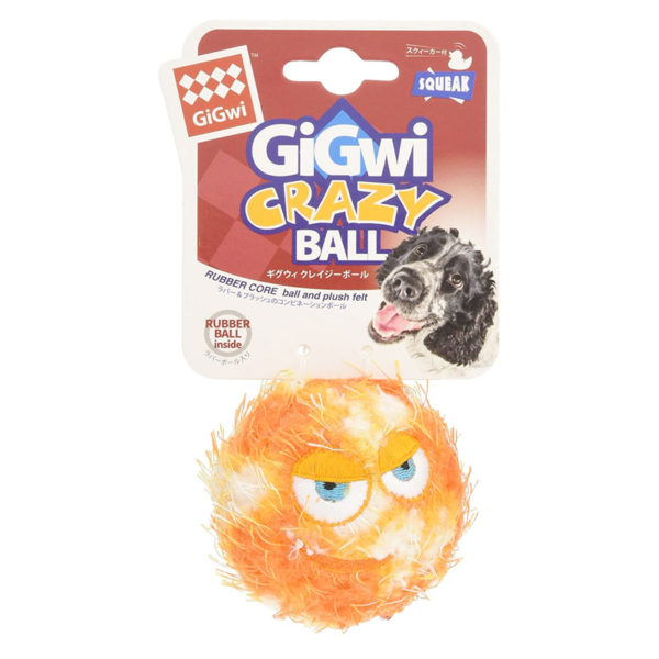 Gigwi Crazy Plush and Rubber Ball Dog Toy with Squeaker – Medium