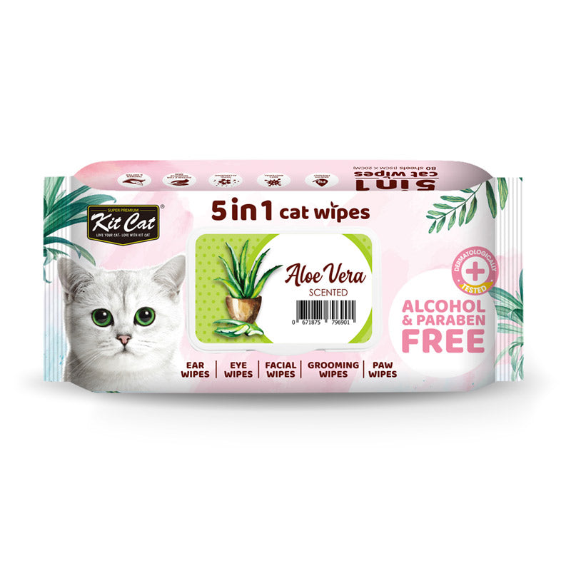 Kit Cat 5-in-1 Cat Wipes ALOE VERA Scented