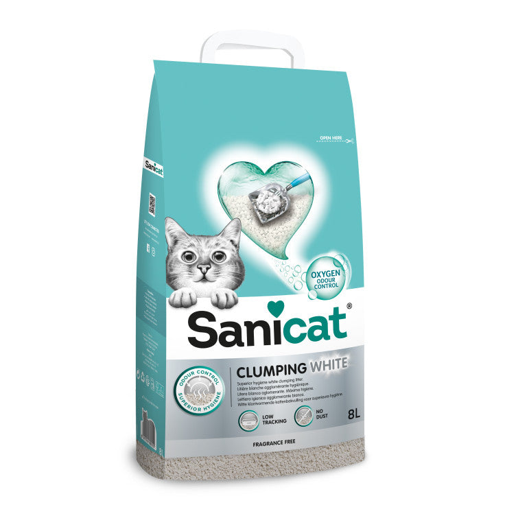 SANICAT CLUMPING WHITE UNSCENTED 8 L