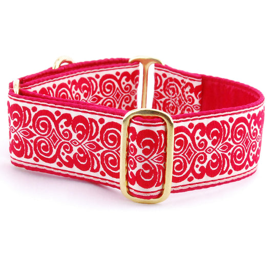 Small Satin Lined Martingale Collar - Red Scroll