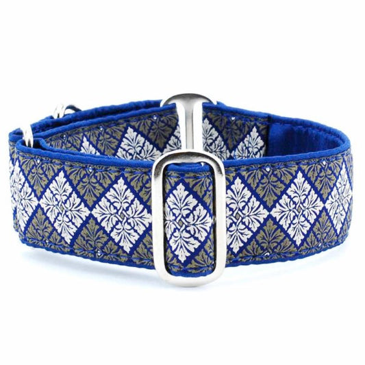 Small Satin Lined Martingale Collar - Leaf Tile Navy