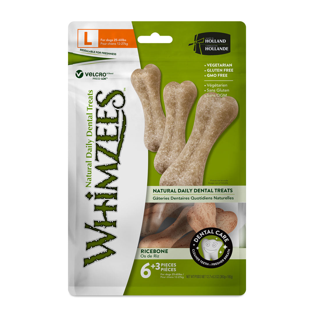 Whimzees Rice Bone Dental Dog Treat – Large (9pcs)